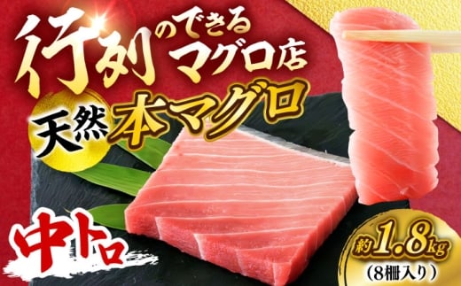 天然 本まぐろ 中トロ 計約1.8kg （8柵入り）【横須賀商工会議所 おもてなしギフト事務局（本まぐろ直売所 横須賀本店）】 [AKAK102]
