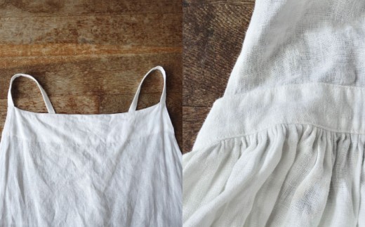 【白】ギャザーたっぷりリネンのエプロンワンピース(紐調整) ワンピース エプロンワンピース ギャザー リネン シンプル ナチュラル 【Jonico.handwork】 [AKGD003-1]