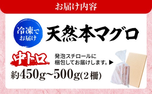 天然 本まぐろ 中トロ（約450〜500g（2柵入り））【横須賀商工会議所 おもてなしギフト事務局（本まぐろ直売所 横須賀本店）】 [AKAK100]