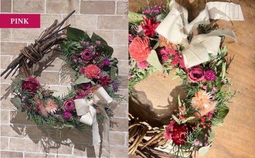 【ピンク】ドライフラワー リース Sサイズ  インテリア 部屋 花 【flowerbasket namika】 [AKGA003-2]