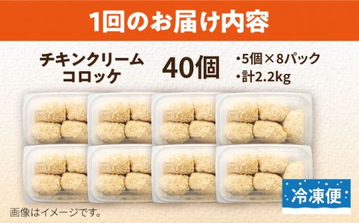 【全12回定期便】チキンクリームコロッケ 40個 2.2kg クリームコロッケ ころっけ 冷凍 揚げ物 惣菜 コロッケ 横須賀 マルシン 揚げるだけ 簡単 便利な 小分け 【有限会社丸伸商事】 [AKFH035]