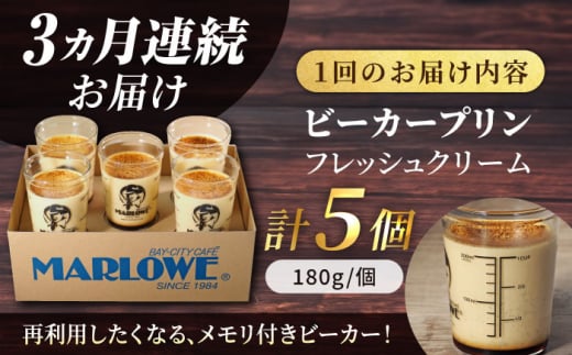 【全3回定期便】葉山ビーカープリン　北海道 フレッシュクリームプリン（180g）×5個 セット【マーロウ】  プリン ぷりん ビーカー 人気 お取り寄せ 横須賀 スイーツ 厳選 濃厚 神奈川 カラメル ご褒美 国産 なめらか 手作り [AKAF062]
