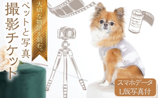 ペットと写真撮影 スマホデータとL版写真付 撮影チケット チケット 撮影 思い出 家族 ペット 記念写真 記念撮影【フォトスタジオ和田写場】 [AKAW004]