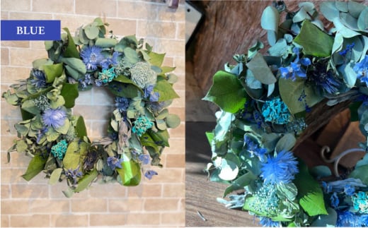 【ブルー】ドライフラワー リース Mサイズ  インテリア 部屋 花 【flowerbasket namika】 [AKGA004-4]