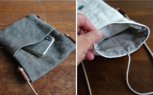 【濃いベージュ】【紐：モカ】リネン帆布のスマホショルダー スマホショルダーバッグ スマホ 帆布 リネン バッグ バック 斜め掛け シンプル ナチュラル  【Jonico.handwork】 [AKGD002-5]