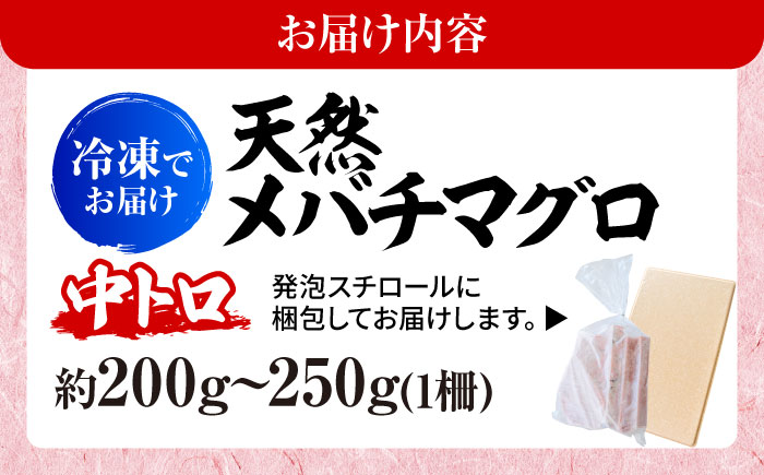 天然 まぐろ 中トロ メバチ（約200～250g（1柵入り））【横須賀商工会議所 おもてなしギフト事務局（本まぐろ直売所 横須賀本店）】 [AKAK119]
