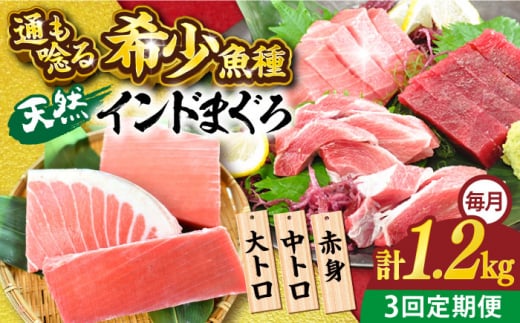 【全3回定期便】天然 まぐろ 大トロ・中トロ・赤身（約200ｇ×6柵）約1200ｇ 鮪 マグロ 魚 刺身 横須賀【本まぐろ直売所】 [AKAK083]