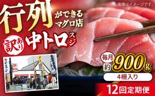 【全12回定期便】【訳あり】天然 本まぐろ 中トロ 計約900g (4柵入り) 鮪 マグロ 魚 刺身 横須賀【本まぐろ直売所】 [AKAK070]