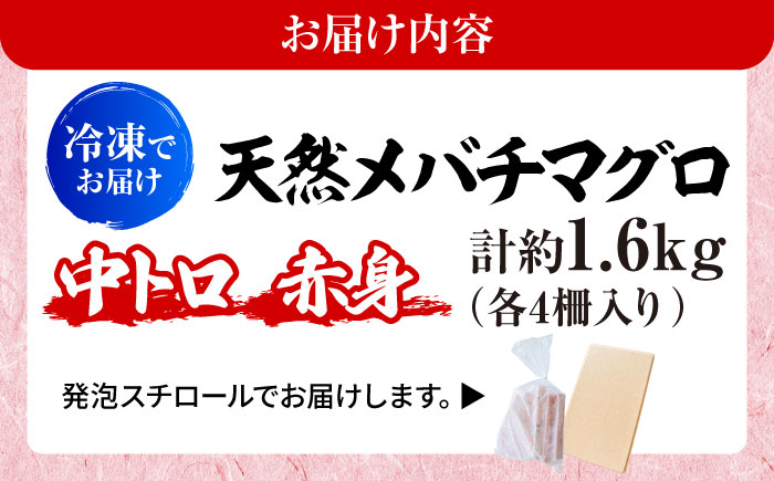 天然 まぐろ 中トロ＆赤身 各4柵（計約1.6kg）【横須賀商工会議所 おもてなしギフト事務局（本まぐろ直売所 横須賀本店）】 [AKAK117]