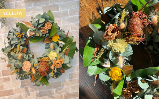 【イエロー】ドライフラワー リース Mサイズ  インテリア 部屋 花 【flowerbasket namika】 [AKGA004-3]