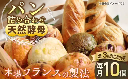 【3回定期便】天然酵母パン　人気のパンおまかせ10個入り詰め合せ　パン　天然酵母　手作り 【ザクロ】 [AKFP005]