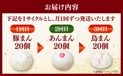 【全12回定期便】毎月20個ずつ届く！ ほかほか中華まん 食べ比べ定期便  冷凍 惣菜 おかず 【SUEHIRO】 [AKAS038]