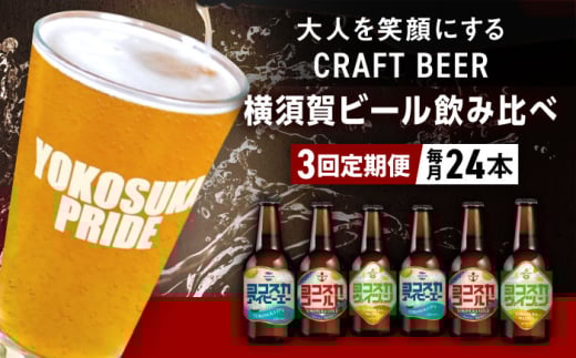 【全3回定期便】飲み比べ ビール 3種　24本セット （330ml瓶×計72本） クラフトビール【有限会社たのし屋本舗】 [AKAE056]