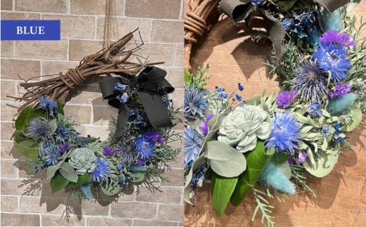 【ブルー】ドライフラワー リース Sサイズ  インテリア 部屋 花 【flowerbasket namika】 [AKGA003-4]