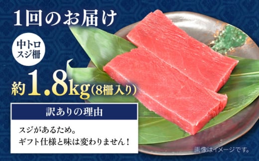 【全3回定期便】【訳あり】天然 本まぐろ 中トロ 計約1.8kg (8柵入り) 鮪 マグロ 魚 刺身 横須賀【本まぐろ直売所】 [AKAK071]