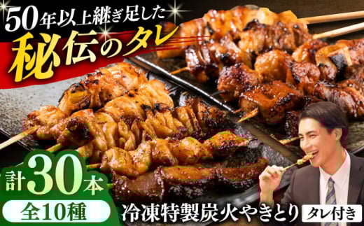 10種の冷凍特製炭火やきとり 30本セット（焼き鳥5種類×3　豚串5種類×3　計6パック）焼き鳥 専門店 定番人気 詰め合わせ 大容量【横須賀商工会議所 おもてなしギフト事務局（炭火やきとり にのみや）】 [AKEK003]
