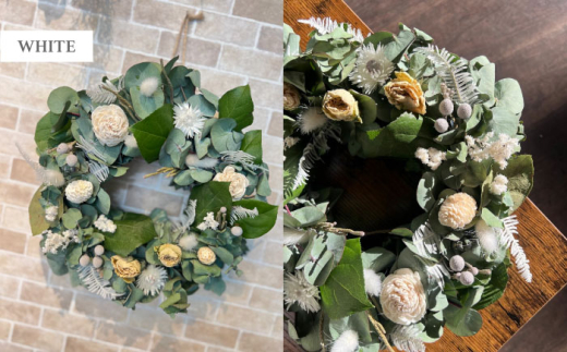 【ホワイト】ドライフラワー リース Mサイズ  インテリア 部屋 花 【flowerbasket namika】 [AKGA004-1]