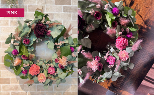 【ピンク】ドライフラワー リース Mサイズ  インテリア 部屋 花 【flowerbasket namika】 [AKGA004-2]