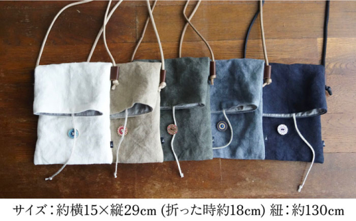 【カーキ（緑強め）】【紐：黒】リネン帆布のスマホショルダー スマホショルダーバッグ スマホ 帆布 リネン バッグ バック 斜め掛け シンプル ナチュラル  【Jonico.handwork】 [AKGD002-9]