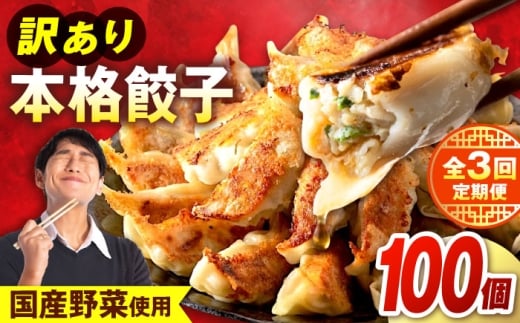 【全3回定期便】 訳あり 本格餃子 100個セット　餃子　冷凍餃子　ぎょうざ　大容量 冷凍　定期便　【株式会社オウモリ食品】 [AKHQ004]