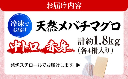 天然 まぐろ 中トロ＆赤身 各4柵（計約1.8kg）【横須賀商工会議所 おもてなしギフト事務局（本まぐろ直売所 横須賀本店）】 [AKAK117]