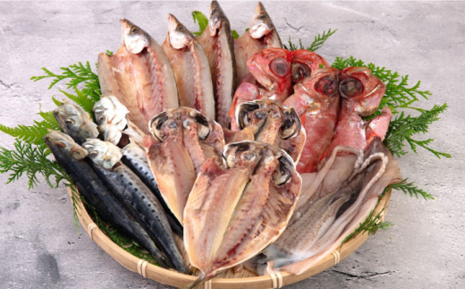 ひものセット（アジ、カマス、キンメ鯛、イワシ丸干し、イカ一夜干し、ワカシ西京漬、ワカシ粕漬）干物 詰め合わせ 魚 鯵 金目鯛 鰯 いか 西京漬け 横須賀【株式会社ユニマットプレシャス】 [AKBZ005]