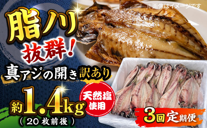 【全3回定期便】 【訳あり】漁師町佐島 真アジの開き 約1.4kg（20枚前後）セット 干物 横須賀 【石川水産】 [AKCX017]