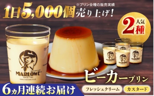 【全6回定期便】葉山ビーカープリン　北海道 フレッシュクリームプリン（180g）とカスタードプリン（180g）×2個セット プリン ぷりん スイーツ デザート ギフト 焼きプリン マーロウ 人気 詰め合わせ セット お菓子 贈り物 贅沢 人気 ご褒美 洋菓子 おかし ビーカープリン【マーロウ】 [AKAF057]