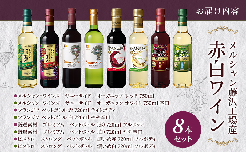 ワイン メルシャン 8本 詰め合わせ セット 藤沢 工場産 メルシャンワイン 飲み比べ 赤ワイン 赤 白ワイン 白 赤白ワイン 赤白セット ミディアムボティ フルボディ 辛口 お酒 酒 アルコール 神奈川