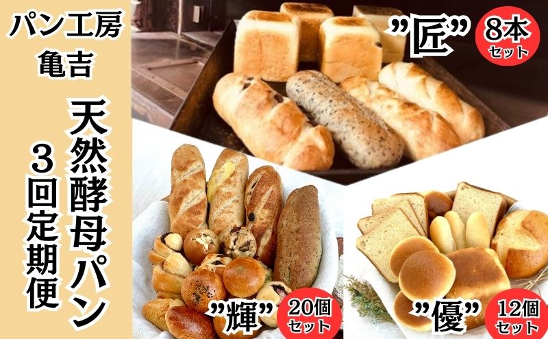 パン 食パン 【3ヵ月定期便】 天然酵母パン "匠" 8本 ”輝”20個 ”優”12個 亀吉パン遊房 生食パン 国産小麦 天然酵母 レーズン 黒糖 詰め合わせ セット 神奈川 藤沢