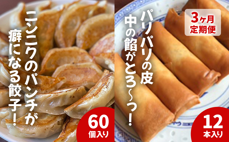 餃子 春巻き 【3ヵ月定期】中華大新自慢の 餃子 (60個)と 春巻き (12本) セット ぎょうざ ギョーザ 春巻 中華 おかず おつまみ 冷凍 お取り寄せ 真空包装 国産野菜 藤沢