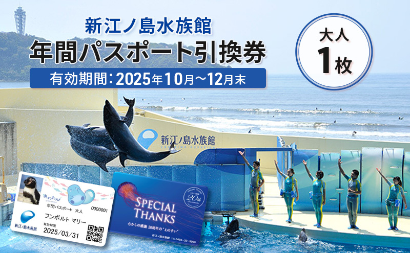 新江ノ島水族館 年間 パスポート 引換券 有効期限2025年10月～12月末まで 大人1枚 チケット すいぞくかん 水族館 イルカショー 利用券 体験チケット 体験型 動物 魚 イルカショー 子ども 家族 旅行トラベル 関東 江ノ島 えのしま プレゼント ギフト 株式会社新江ノ島水族館 神奈川 湘南 藤沢