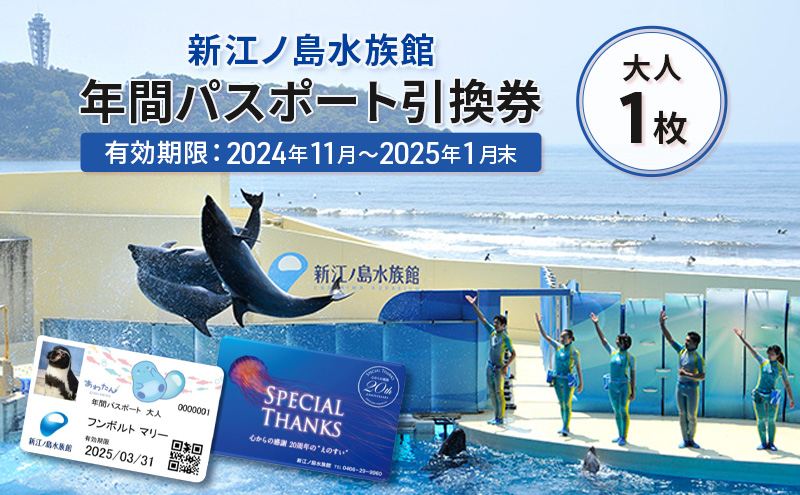 チケット 神奈川 【新江ノ島水族館】年間パスポート引換券(大人1枚) 有効期間2024年11月～2025年1月末まで 水族館 パスポート 入場券 江ノ島 藤沢市 神奈川県 プレゼント ギフト