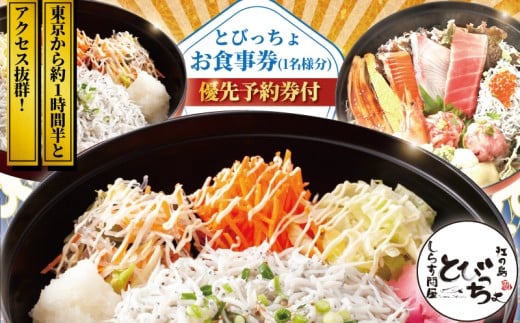 江の島 とびっちょ お食事券 優先予約券付 1名様分 1枚 海鮮 魚 さかな しらす かき揚げ シラス 丼  貝 サザエ ハマグリ みそ汁 生のり 新鮮 釜揚げしらす 生しらす 料理 siras 江ノ島 食事券 チケット 人気 観光 旅行 トラベル ランチ ディナー 昼食 夕食 神奈川 湘南 藤沢