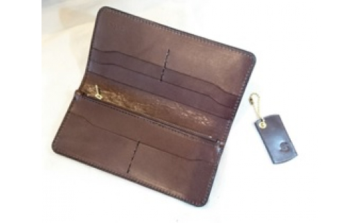 ロングウォレット・キーホルダーブラウン 2点セット 牛革 栃木レザー 財布 サイフ さいふ saifu 長財布 手縫い ハンドメイド 革専門店 手作り SNAKER-handicraft 神奈川 湘南 藤沢