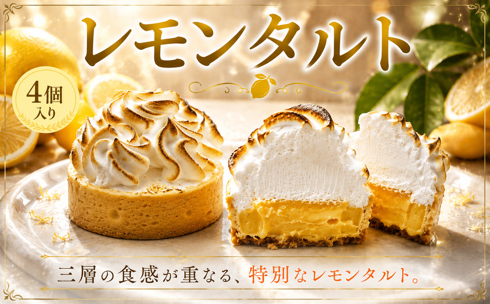 タルト レモンタルト 4個入り レモン ケーキ 冷凍ケーキ レモンピール 瀬戸内レモン 絶品 スイーツ フルーツ デザート メレンゲ 菓子 おかし 美味しい 人気 おすすめ 洋菓子 焼き菓子 母の日 父の日 限定 冷凍 贈り物 手土産 人気 ケーキハウス クローバークローバー 神奈川 湘南 藤沢