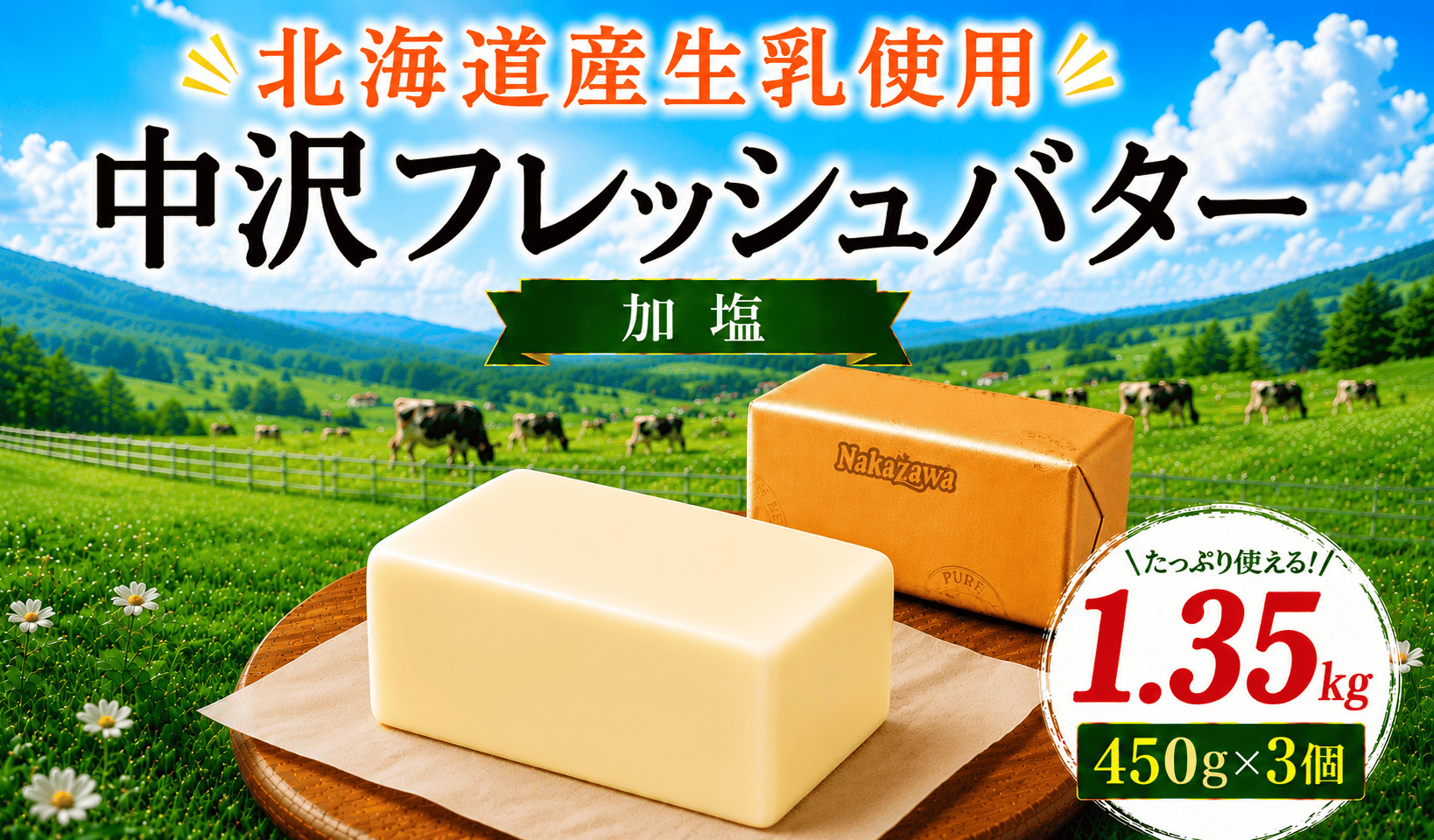 加塩 フレッシュ バター 450g × 3個 計 1.35kg 北海道 原乳 Butter ばたー butter パン 洋食 国産バター 生乳 ミルク お菓子作り 朝食 ぱん 北海道バター 調理バター 中沢フレッシュバター 栄養 中沢乳業 神奈川 藤沢市 藤沢