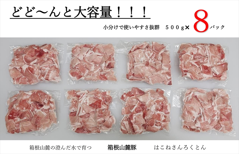 【定期便12ヵ月】箱根山麓豚　モモ・ウデ切り落とし４K盛り(500ｇ×８パック)【 箱根山麓豚 切り落とし 神奈川県 小田原市 】