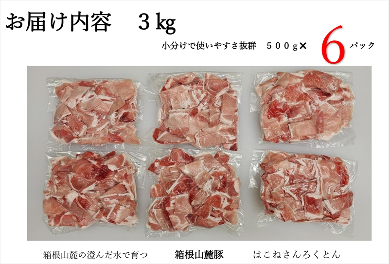 【定期便12ヵ月】箱根山麓豚　モモ・ウデ切り落とし３K盛り(500ｇ×６パック)【 箱根山麓豚 切り落とし 神奈川県 小田原市 】