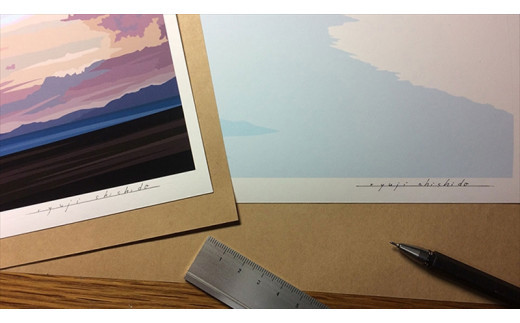 【移り住んだ町の、初めての夏】小説付き　直筆サイン入り　額付きジークレープリント　小田原にある景色　心象風景　片田舎の風景　子供の頃に見た風景　海　空　山