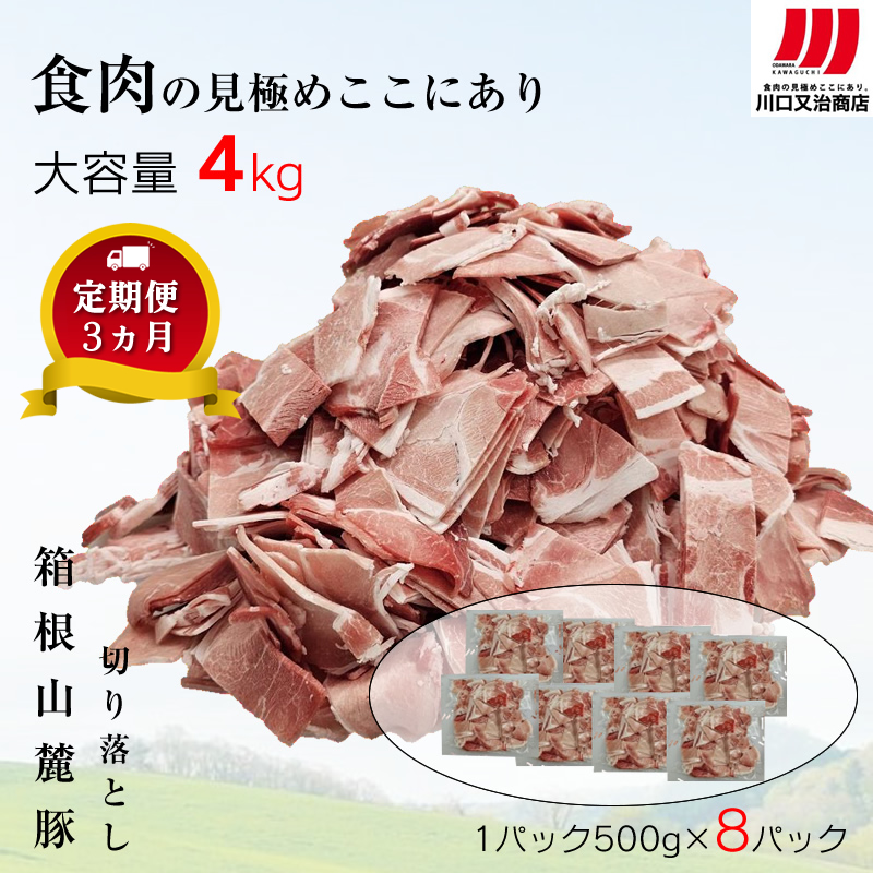 【定期便３ヵ月】箱根山麓豚　モモ・ウデ切り落とし４K盛り(500ｇ×８パック)【 箱根山麓豚 切り落とし 神奈川県 小田原市 】