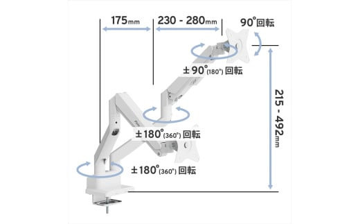 Pixio モニターアーム デュアル 耐荷重9kg/1本 ホワイト/白 PSW1DWH