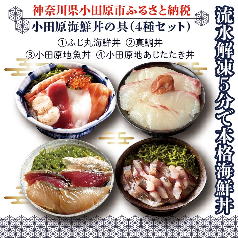【曽我の梅干し、小田原地あじ、小田原港直送地魚丼】小田原海鮮丼の具（4種セット）【ふじ丸海鮮丼 小田原地魚丼 小田原地あじたたき丼 国産活〆真鯛入り酒仕込み 流水解凍５分で海鮮丼 海鮮丼セット 神奈川県 小田原市 】