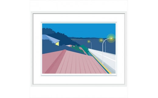 【彼女のうなじと、甘い柑橘の香り】小説付き　直筆サイン入り　額付きジークレープリント　小田原にある景色　心象風景　片田舎の風景　子供の頃に見た風景　海　空　山