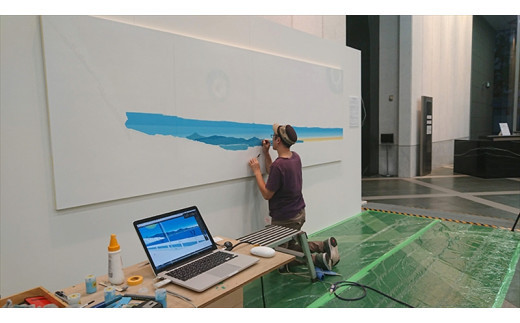 壁掛け壁画　小田原の風景など　大型オリジナルアート　壁のサイズに合わせたキャンバス作品　4メートル程度まで　海　山　空