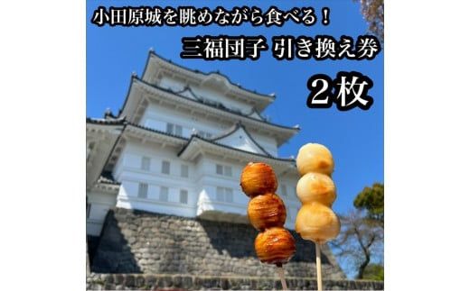 小田原城を眺めながら食べるお団子 三福団子引換券 2本分 くるみ味噌 みたらし団子【 引換券 神奈川県 小田原市 】