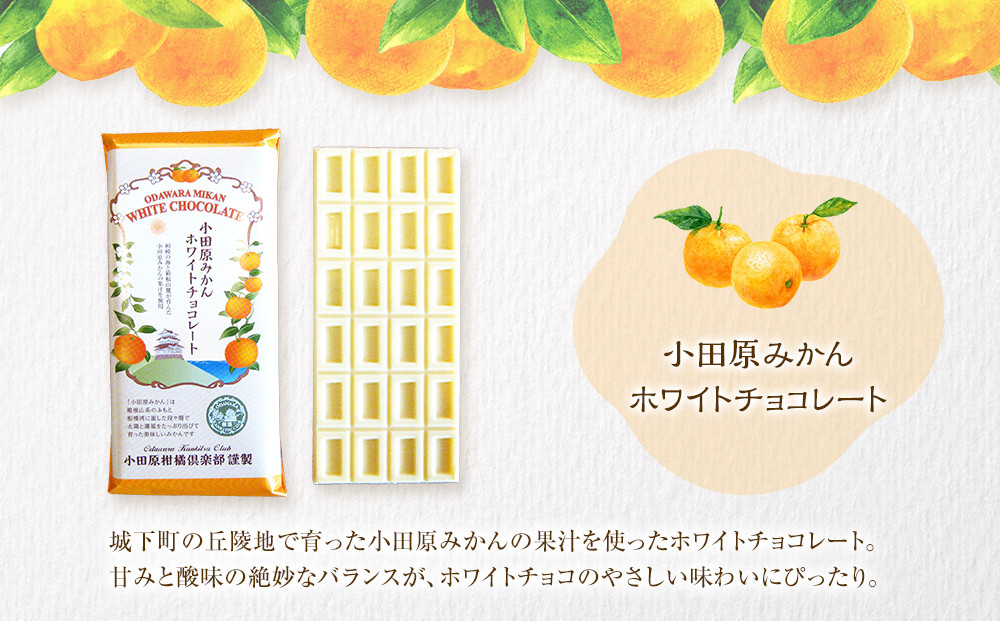 小田原みかんホワイトチョコレート、片浦レモンホワイトチョコレート、湘南ゴールドビターチョコレートの三種類のセット