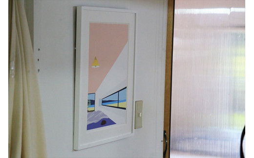 【私の好きな人、昼】小説付き　直筆サイン入り　額付きジークレープリント　小田原にある景色　心象風景　片田舎の風景　子供の頃に見た風景　海　空　山