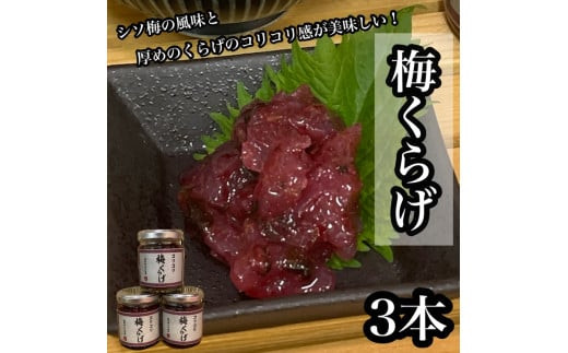 梅くらげ 3本【くらげ 珍味 おつまみ 梅しそ 惣菜 海鮮 塩辛 珍味 お取り寄せ 御中元 お中元 お歳暮 父の日 母の日 贈り物 日本酒 焼酎】【神奈川県小田原市早川】