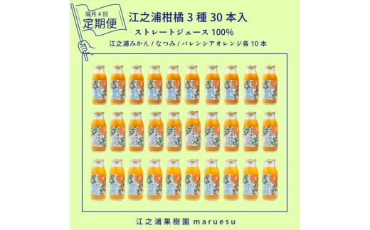 【定期便（2カ月ごと全4回）】 小田原産江之浦みかんジュース３種のみくらべ３０本セット うんしゅう・なつみ・バレンシアオレンジ１００％ストレートジュース１８０ml各１０本合計３０本